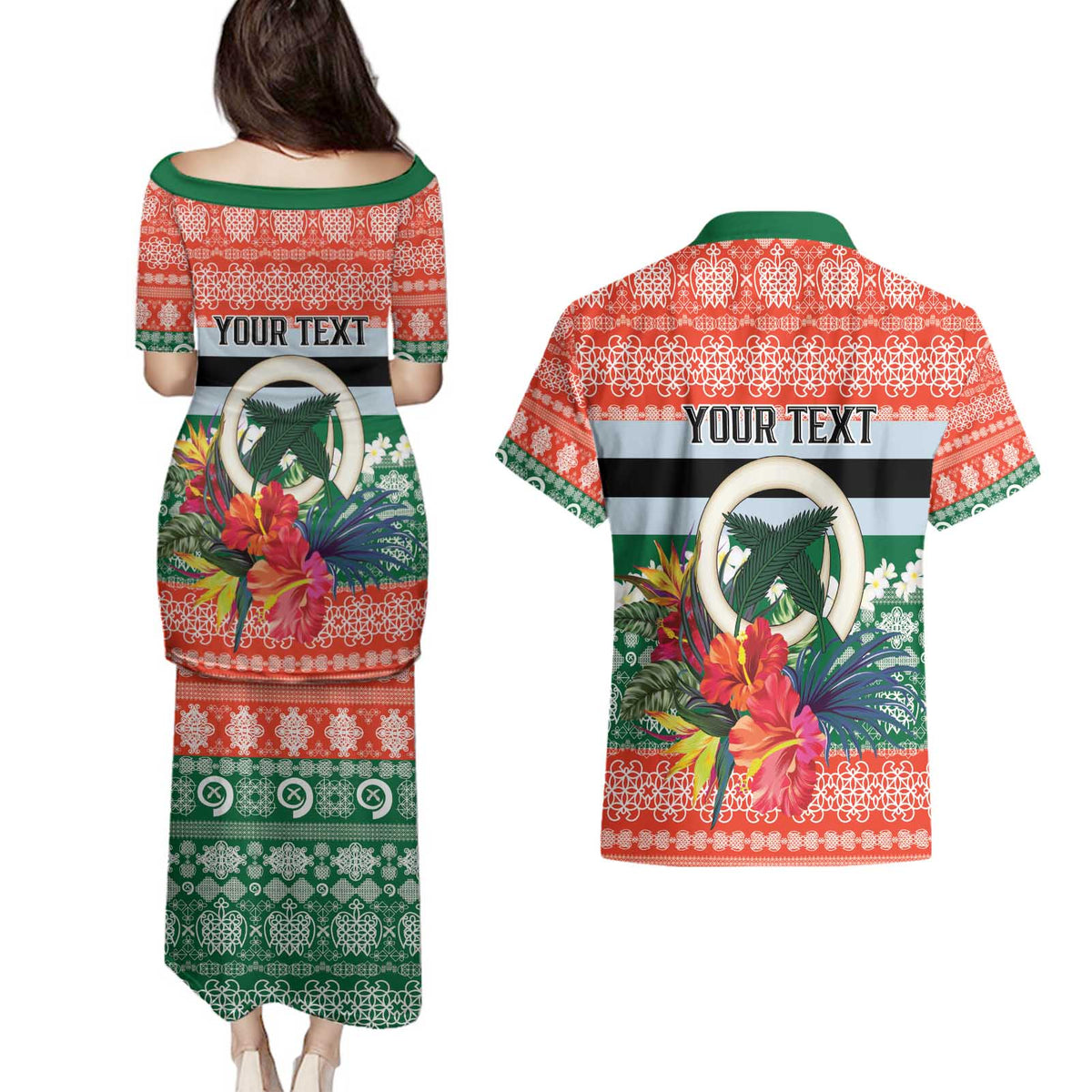 Personalised Penama Joyeux Noel Couples Matching Puletasi and Hawaiian Shirt Proud To Be a Ni-Van Sand Drawing Art - Polynesian Pride