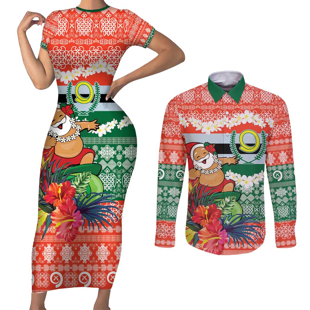 Personalised Penama Joyeux Noel Couples Matching Short Sleeve Bodycon Dress and Long Sleeve Button Shirt Proud To Be a Ni-Van Sand Drawing Art - Polynesian Pride