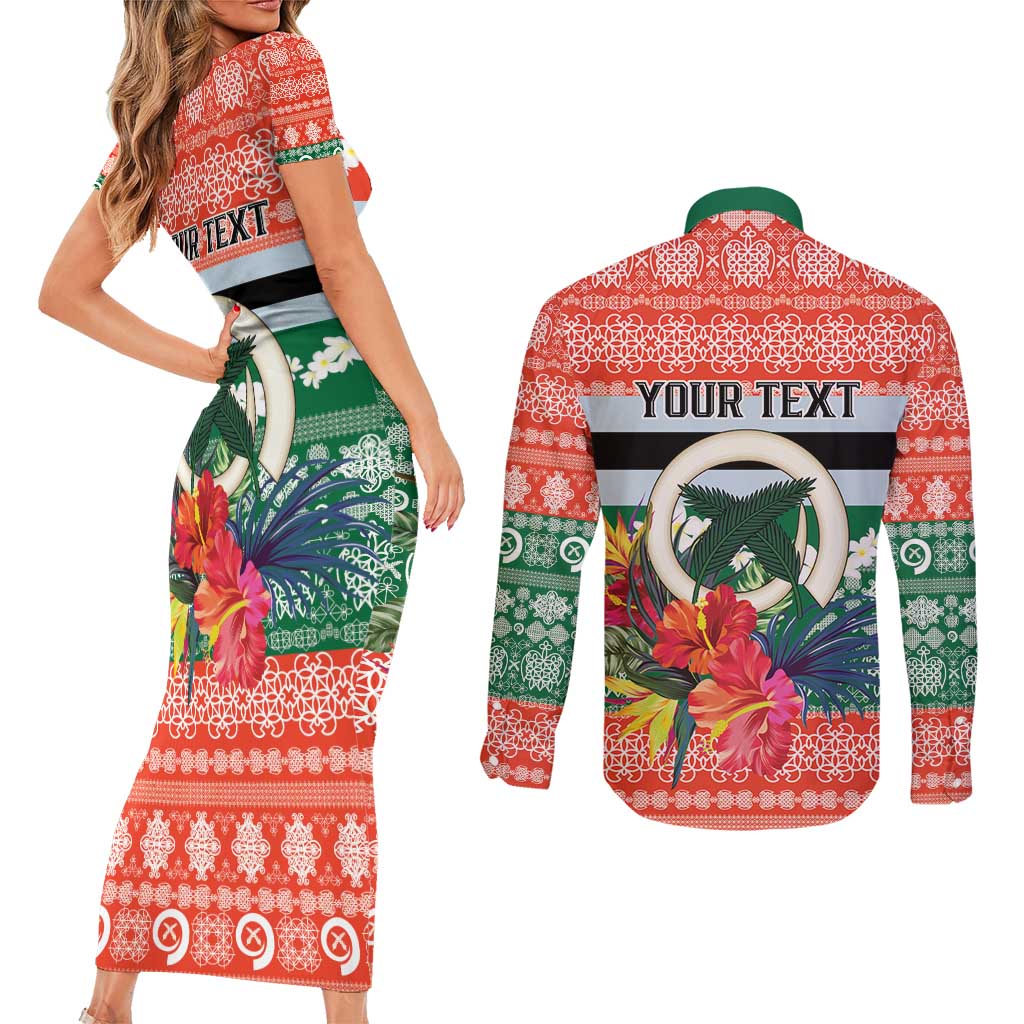 Personalised Penama Joyeux Noel Couples Matching Short Sleeve Bodycon Dress and Long Sleeve Button Shirt Proud To Be a Ni-Van Sand Drawing Art - Polynesian Pride