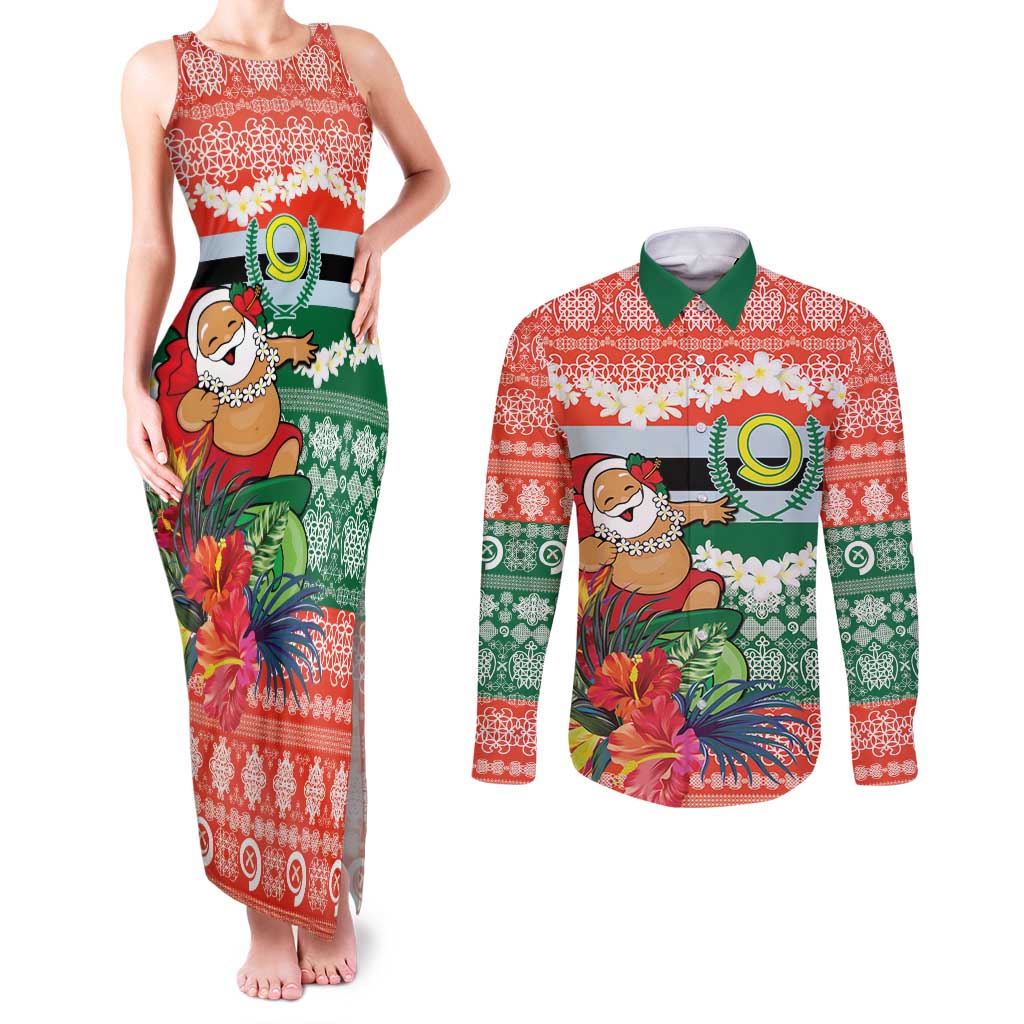 Personalised Penama Joyeux Noel Couples Matching Tank Maxi Dress and Long Sleeve Button Shirt Proud To Be a Ni-Van Sand Drawing Art - Polynesian Pride