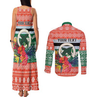 Personalised Penama Joyeux Noel Couples Matching Tank Maxi Dress and Long Sleeve Button Shirt Proud To Be a Ni-Van Sand Drawing Art - Polynesian Pride