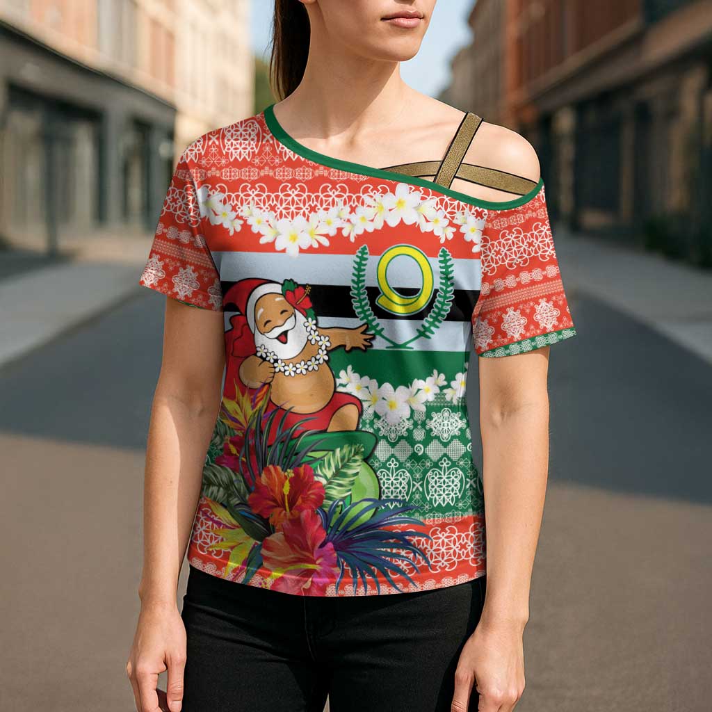 Personalised Penama Joyeux Noel Cross Shoulder Shirt Proud To Be a Ni-Van Sand Drawing Art - Polynesian Pride