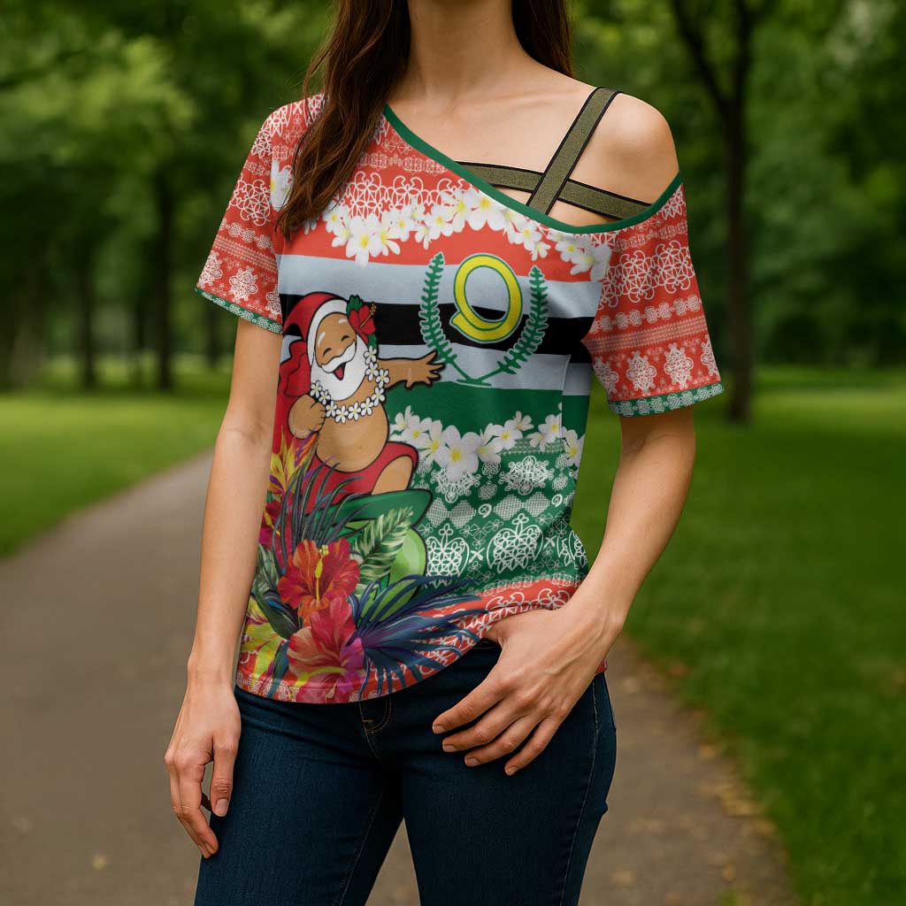 Personalised Penama Joyeux Noel Cross Shoulder Shirt Proud To Be a Ni-Van Sand Drawing Art - Polynesian Pride