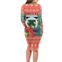 Personalised Penama Joyeux Noel Family Matching Long Sleeve Bodycon Dress and Hawaiian Shirt Proud To Be a Ni-Van Sand Drawing Art - Polynesian Pride