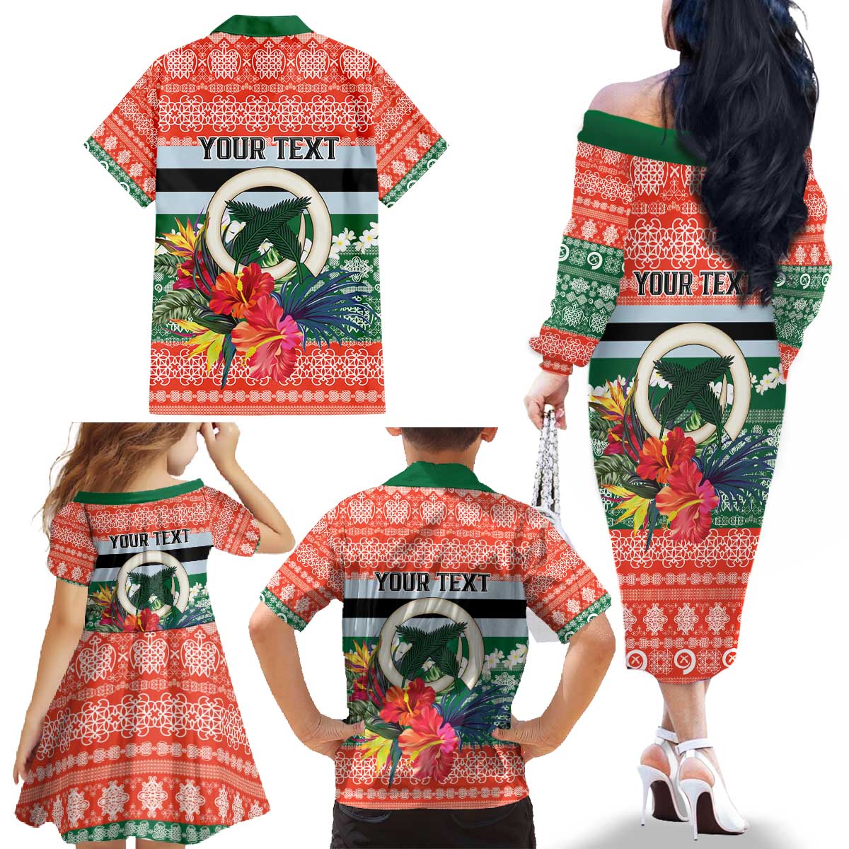 Personalised Penama Joyeux Noel Family Matching Off The Shoulder Long Sleeve Dress and Hawaiian Shirt Proud To Be a Ni-Van Sand Drawing Art - Polynesian Pride