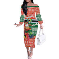 Personalised Penama Joyeux Noel Family Matching Off The Shoulder Long Sleeve Dress and Hawaiian Shirt Proud To Be a Ni-Van Sand Drawing Art - Polynesian Pride