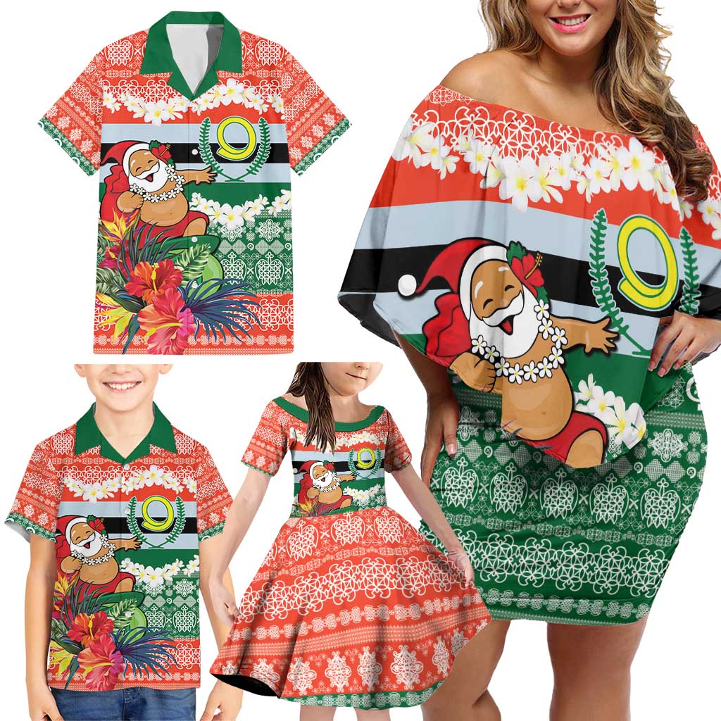 Personalised Penama Joyeux Noel Family Matching Off Shoulder Short Dress and Hawaiian Shirt Proud To Be a Ni-Van Sand Drawing Art - Polynesian Pride