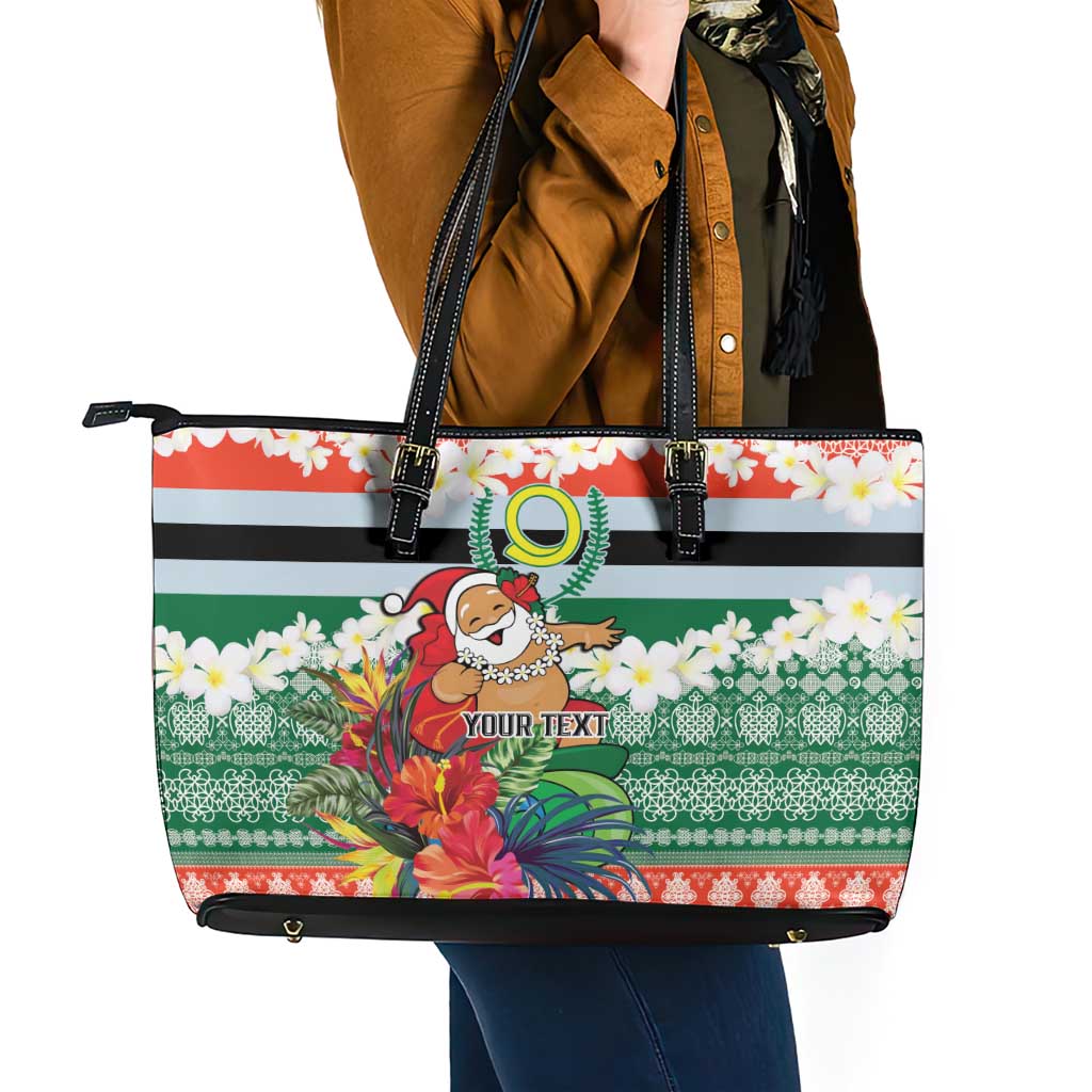 Personalised Penama Joyeux Noel Leather Tote Bag Proud To Be a Ni-Van Sand Drawing Art - Polynesian Pride