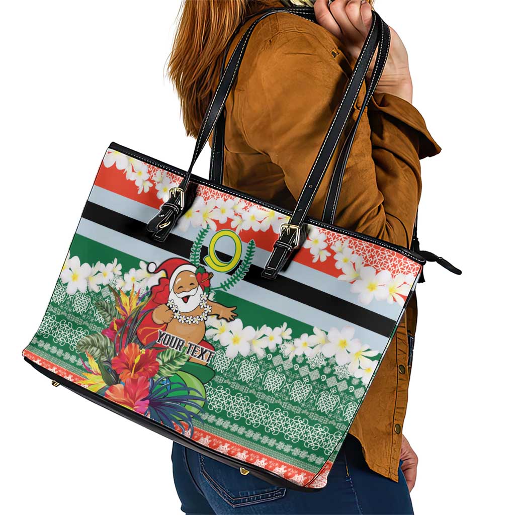 Personalised Penama Joyeux Noel Leather Tote Bag Proud To Be a Ni-Van Sand Drawing Art - Polynesian Pride