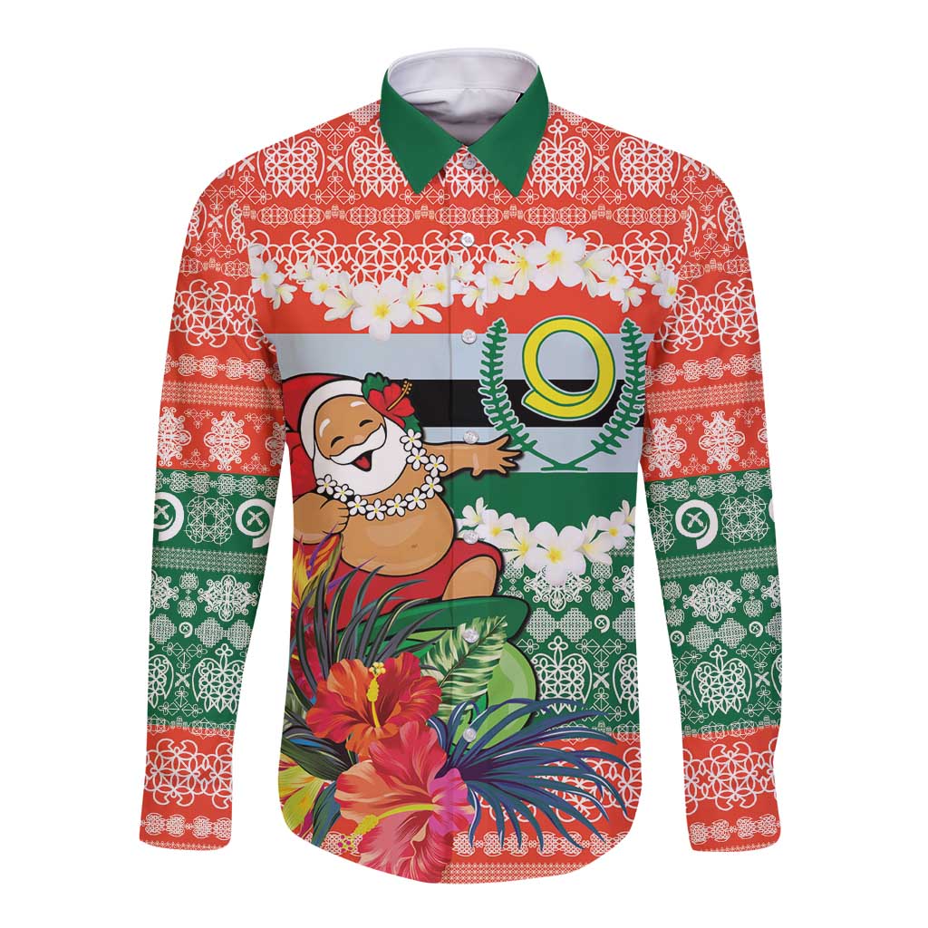 Personalised Penama Joyeux Noel Long Sleeve Button Shirt Proud To Be a Ni-Van Sand Drawing Art - Polynesian Pride