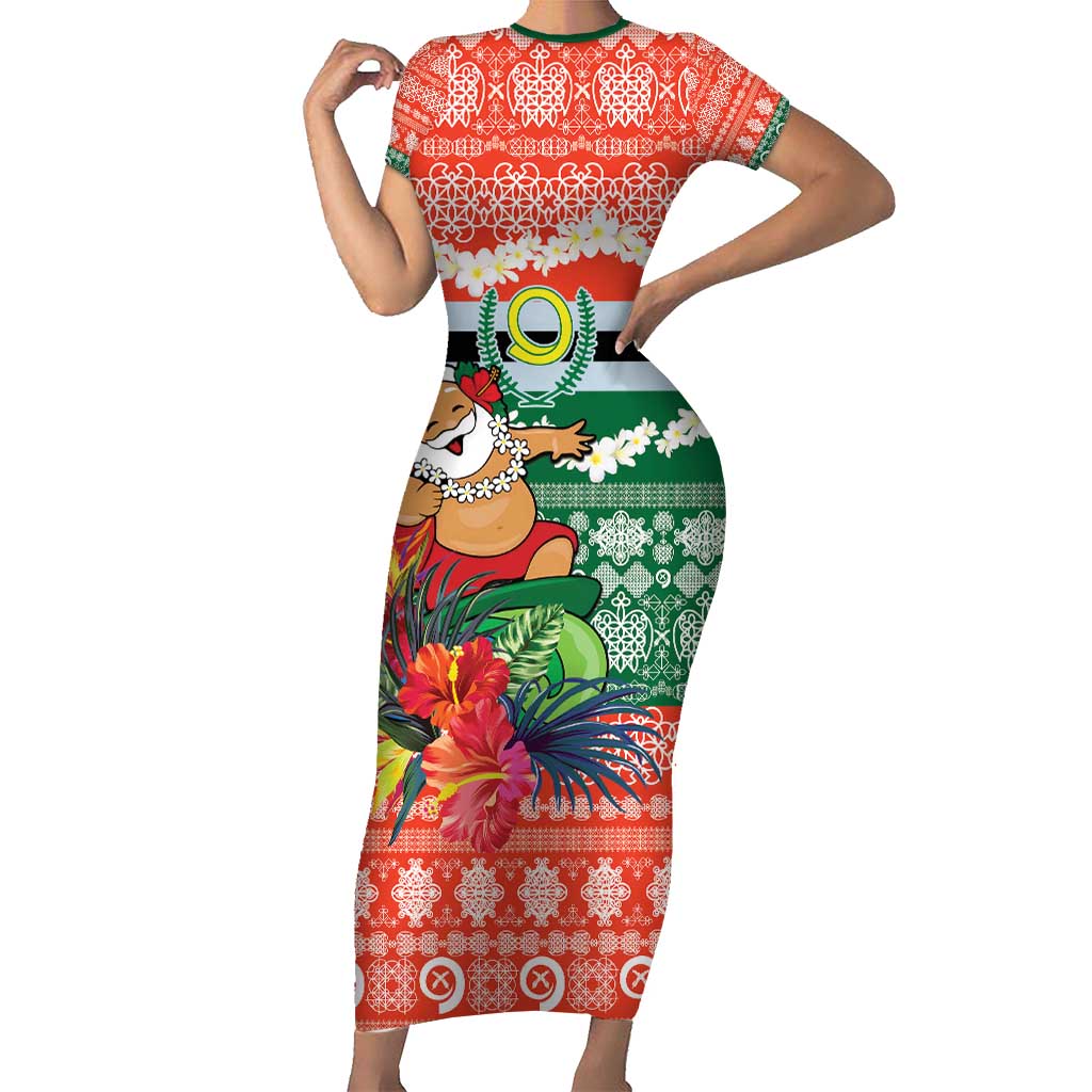 Personalised Penama Joyeux Noel Short Sleeve Bodycon Dress Proud To Be a Ni-Van Sand Drawing Art - Polynesian Pride