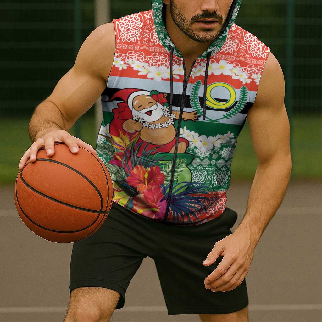 Personalised Penama Joyeux Noel Sleeveless Zip Hoodie Proud To Be a Ni-Van Sand Drawing Art - Polynesian Pride