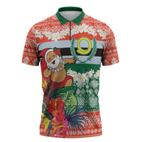 Personalised Penama Joyeux Noel Zipper Polo Shirt Proud To Be a Ni-Van Sand Drawing Art LT9 Red - Polynesian Pride