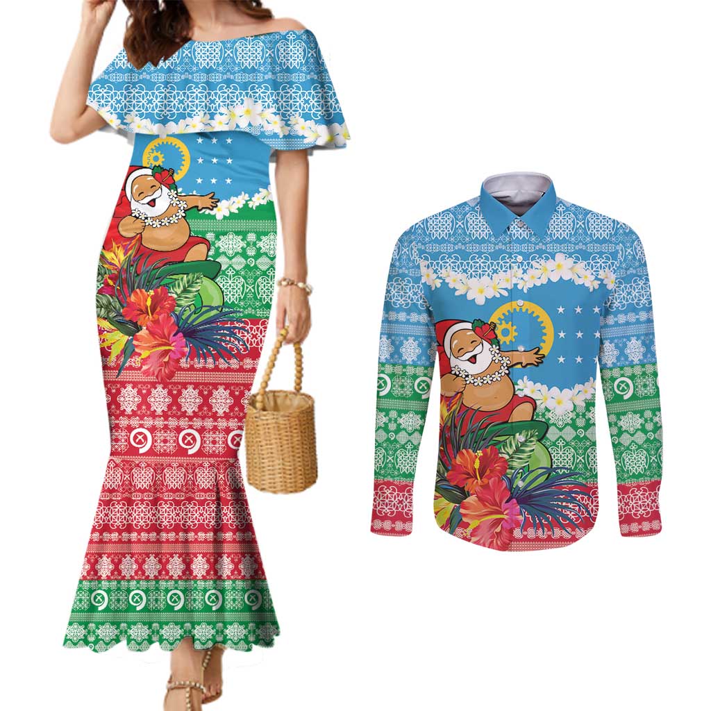 Personalised Sanma Joyeux Noel Couples Matching Mermaid Dress and Long Sleeve Button Shirt Proud To Be a Ni-Van Sand Drawing Art - Polynesian Pride