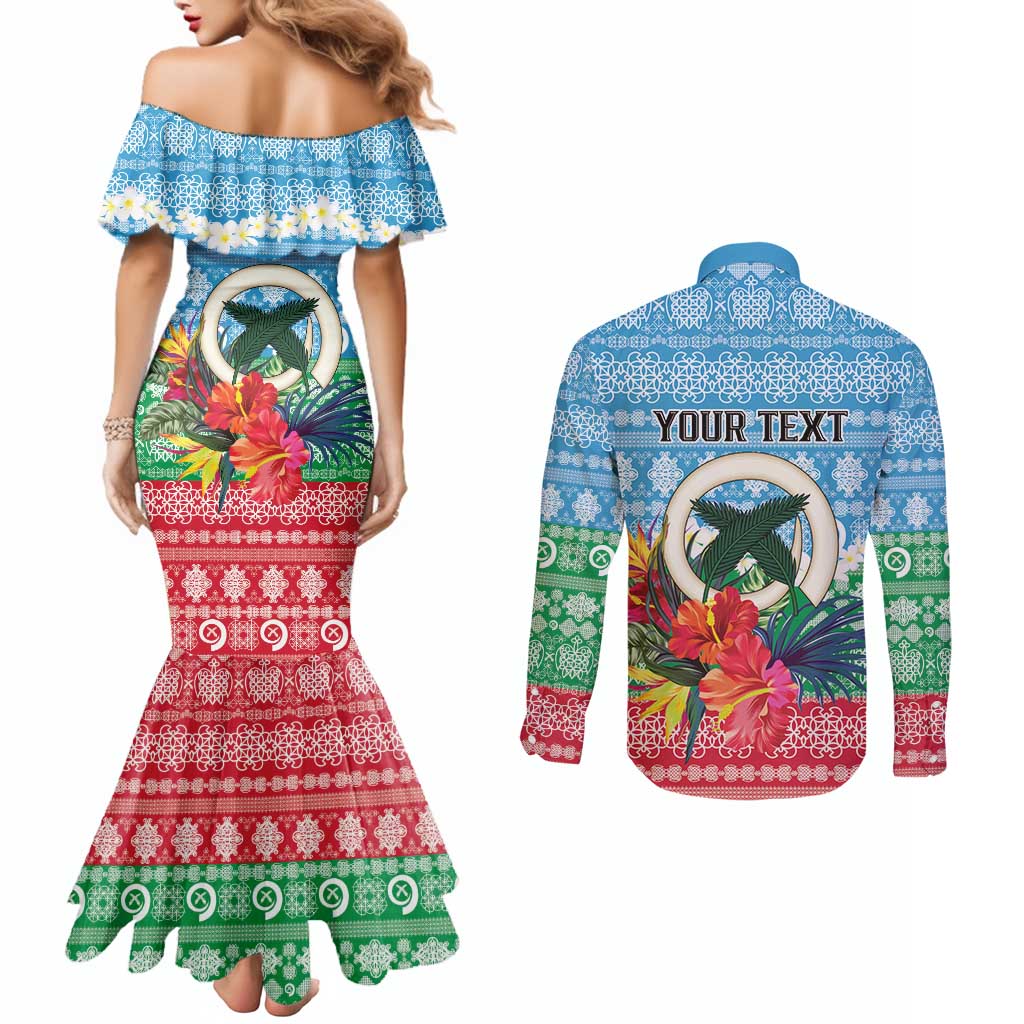 Personalised Sanma Joyeux Noel Couples Matching Mermaid Dress and Long Sleeve Button Shirt Proud To Be a Ni-Van Sand Drawing Art - Polynesian Pride