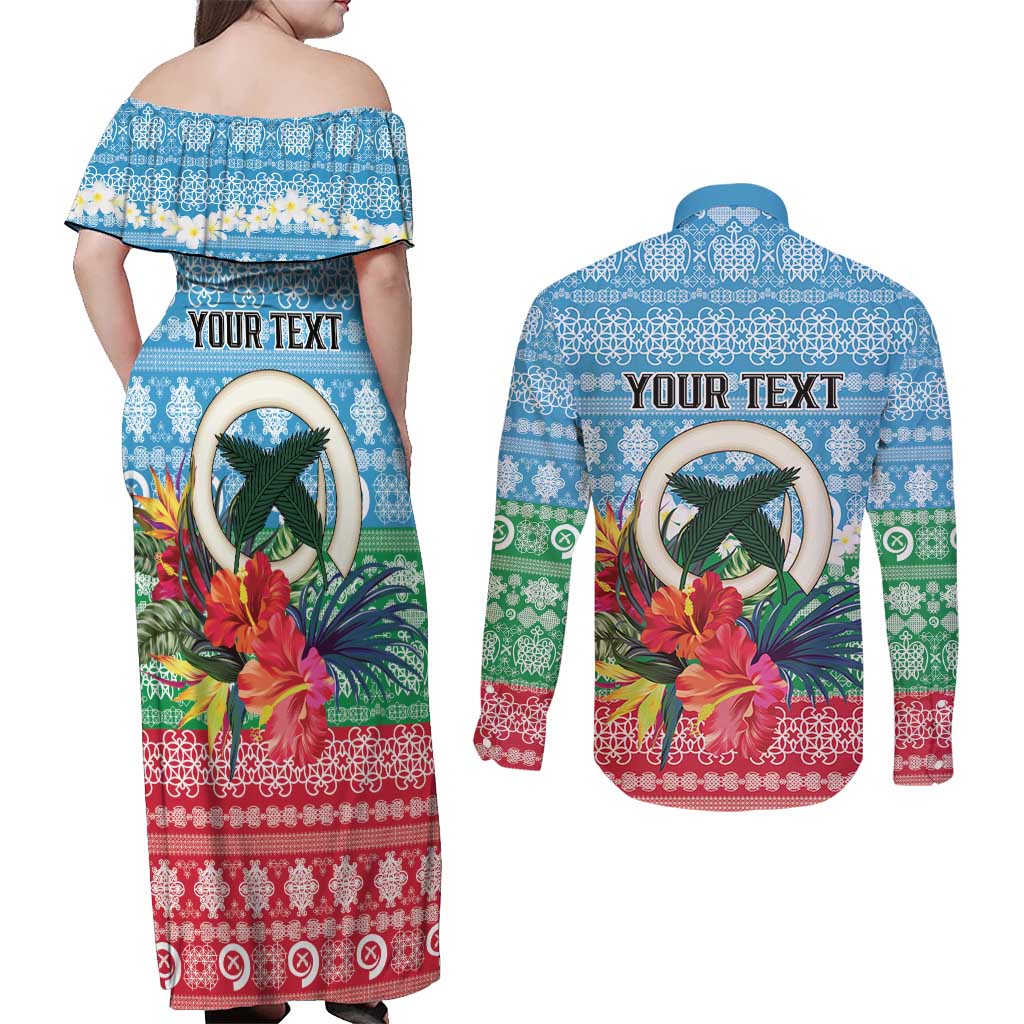 Personalised Sanma Joyeux Noel Couples Matching Off Shoulder Maxi Dress and Long Sleeve Button Shirt Proud To Be a Ni-Van Sand Drawing Art - Polynesian Pride