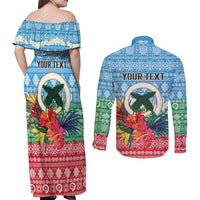 Personalised Sanma Joyeux Noel Couples Matching Off Shoulder Maxi Dress and Long Sleeve Button Shirt Proud To Be a Ni-Van Sand Drawing Art - Polynesian Pride
