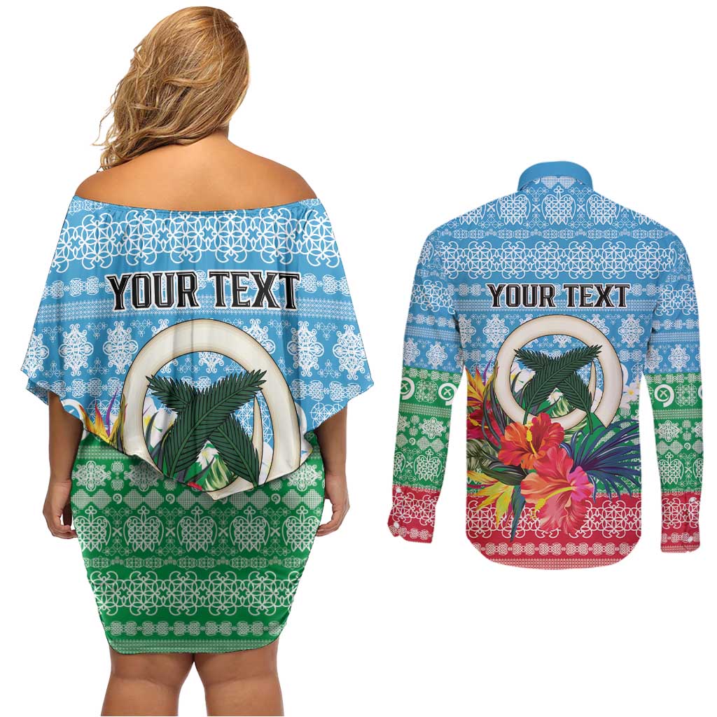 Personalised Sanma Joyeux Noel Couples Matching Off Shoulder Short Dress and Long Sleeve Button Shirt Proud To Be a Ni-Van Sand Drawing Art - Polynesian Pride