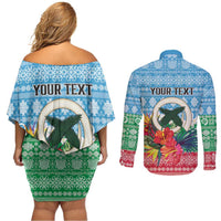 Personalised Sanma Joyeux Noel Couples Matching Off Shoulder Short Dress and Long Sleeve Button Shirt Proud To Be a Ni-Van Sand Drawing Art - Polynesian Pride