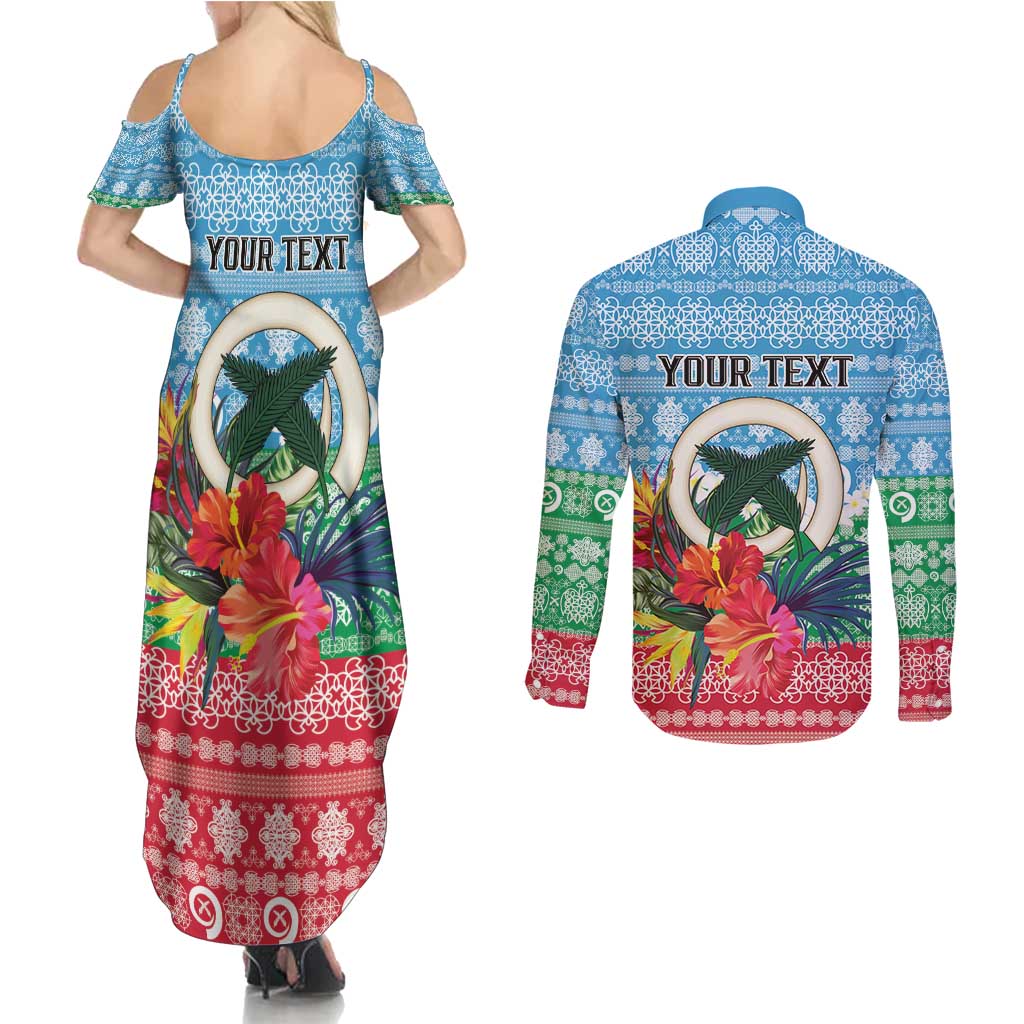 Personalised Sanma Joyeux Noel Couples Matching Summer Maxi Dress and Long Sleeve Button Shirt Proud To Be a Ni-Van Sand Drawing Art - Polynesian Pride