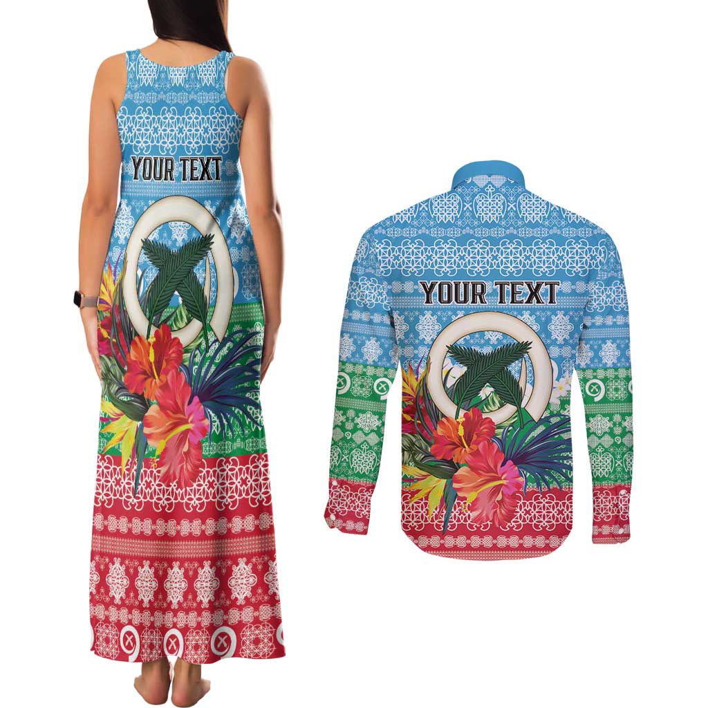 Personalised Sanma Joyeux Noel Couples Matching Tank Maxi Dress and Long Sleeve Button Shirt Proud To Be a Ni-Van Sand Drawing Art - Polynesian Pride