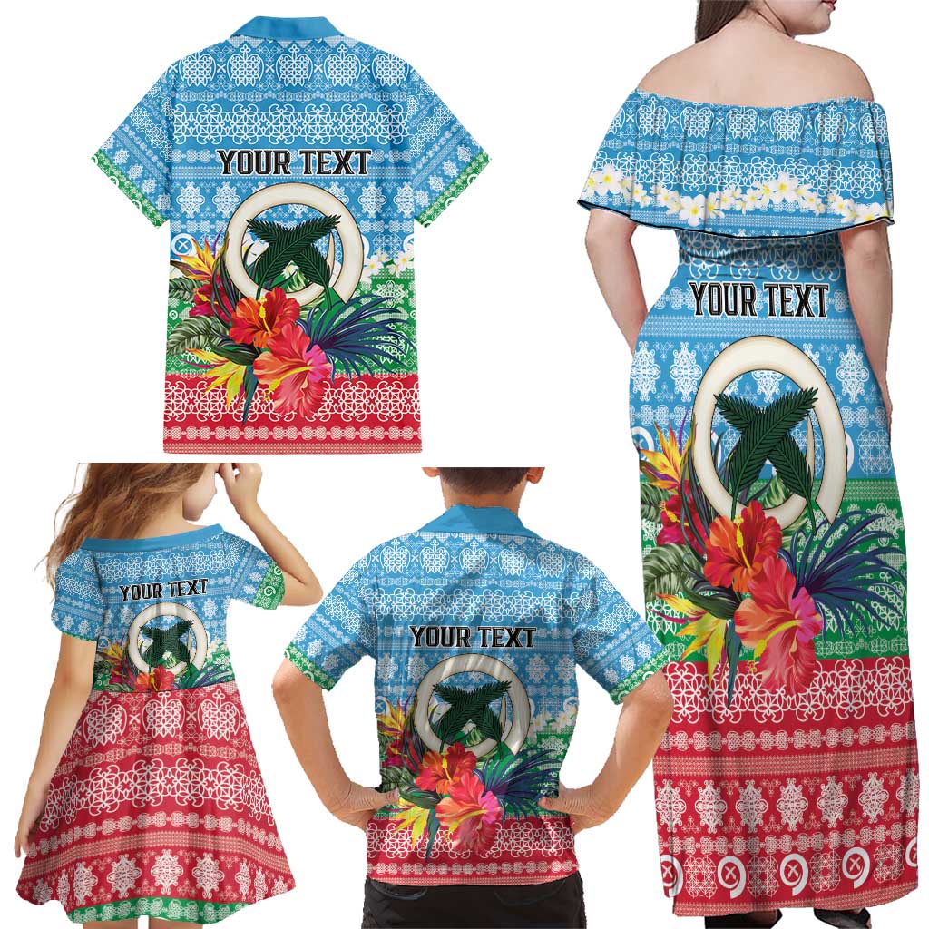 Personalised Sanma Joyeux Noel Family Matching Off Shoulder Maxi Dress and Hawaiian Shirt Proud To Be a Ni-Van Sand Drawing Art - Polynesian Pride