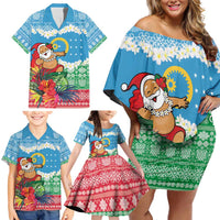 Personalised Sanma Joyeux Noel Family Matching Off Shoulder Short Dress and Hawaiian Shirt Proud To Be a Ni-Van Sand Drawing Art - Polynesian Pride