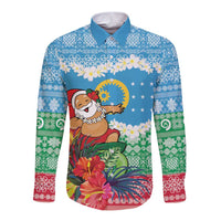 Personalised Sanma Joyeux Noel Long Sleeve Button Shirt Proud To Be a Ni-Van Sand Drawing Art - Polynesian Pride