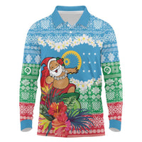 Personalised Sanma Joyeux Noel Long Sleeve Polo Shirt Proud To Be a Ni-Van Sand Drawing Art - Polynesian Pride