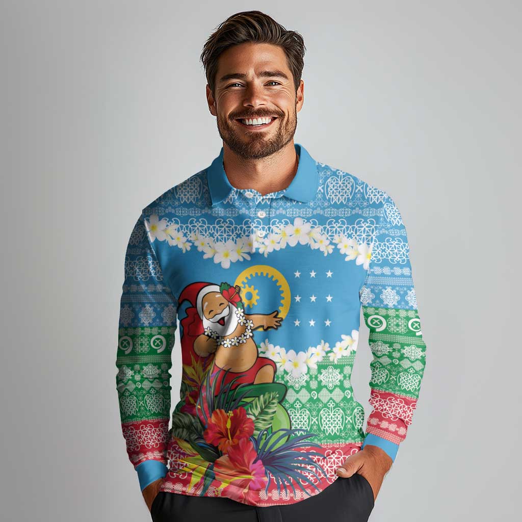 Personalised Sanma Joyeux Noel Long Sleeve Polo Shirt Proud To Be a Ni-Van Sand Drawing Art - Polynesian Pride