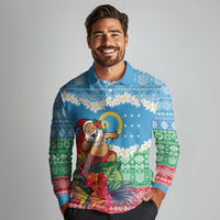 Personalised Sanma Joyeux Noel Long Sleeve Polo Shirt Proud To Be a Ni-Van Sand Drawing Art - Polynesian Pride