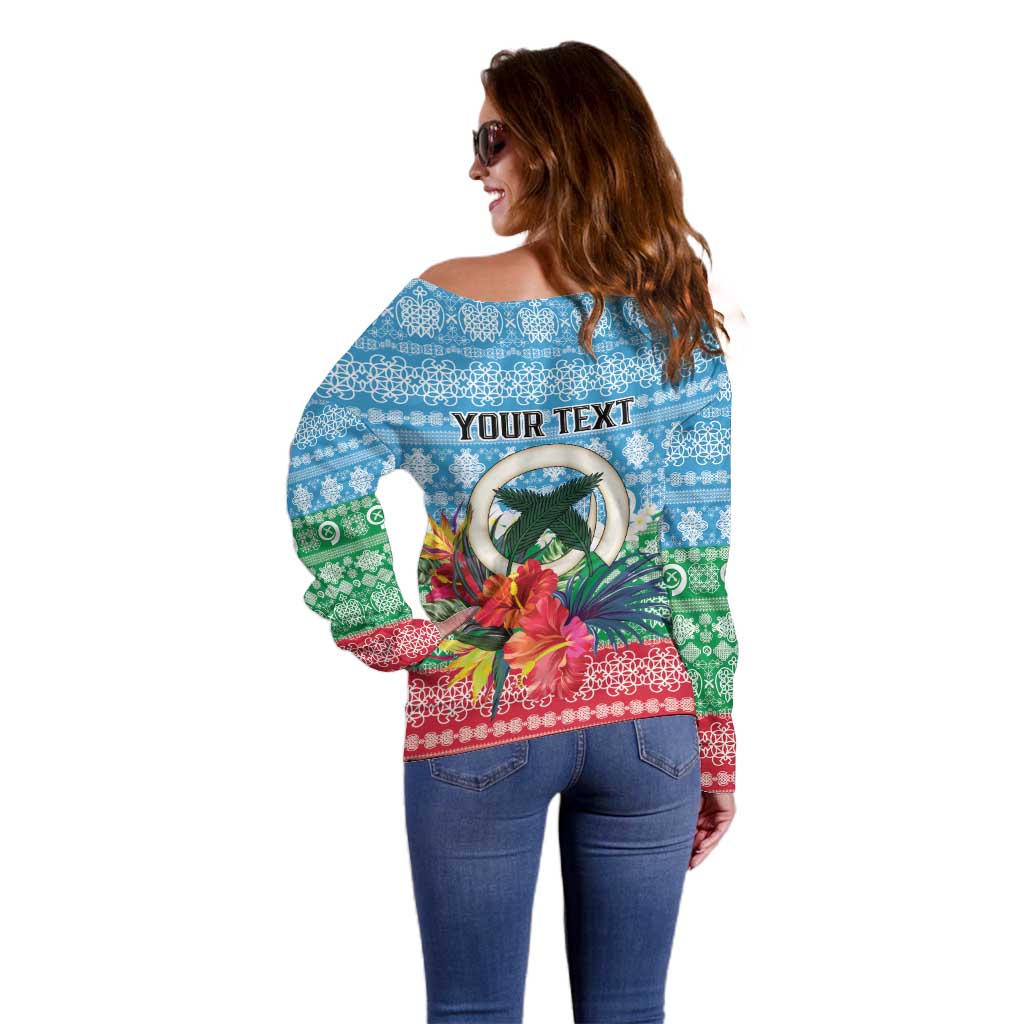 Personalised Sanma Joyeux Noel Off Shoulder Sweater Proud To Be a Ni-Van Sand Drawing Art - Polynesian Pride