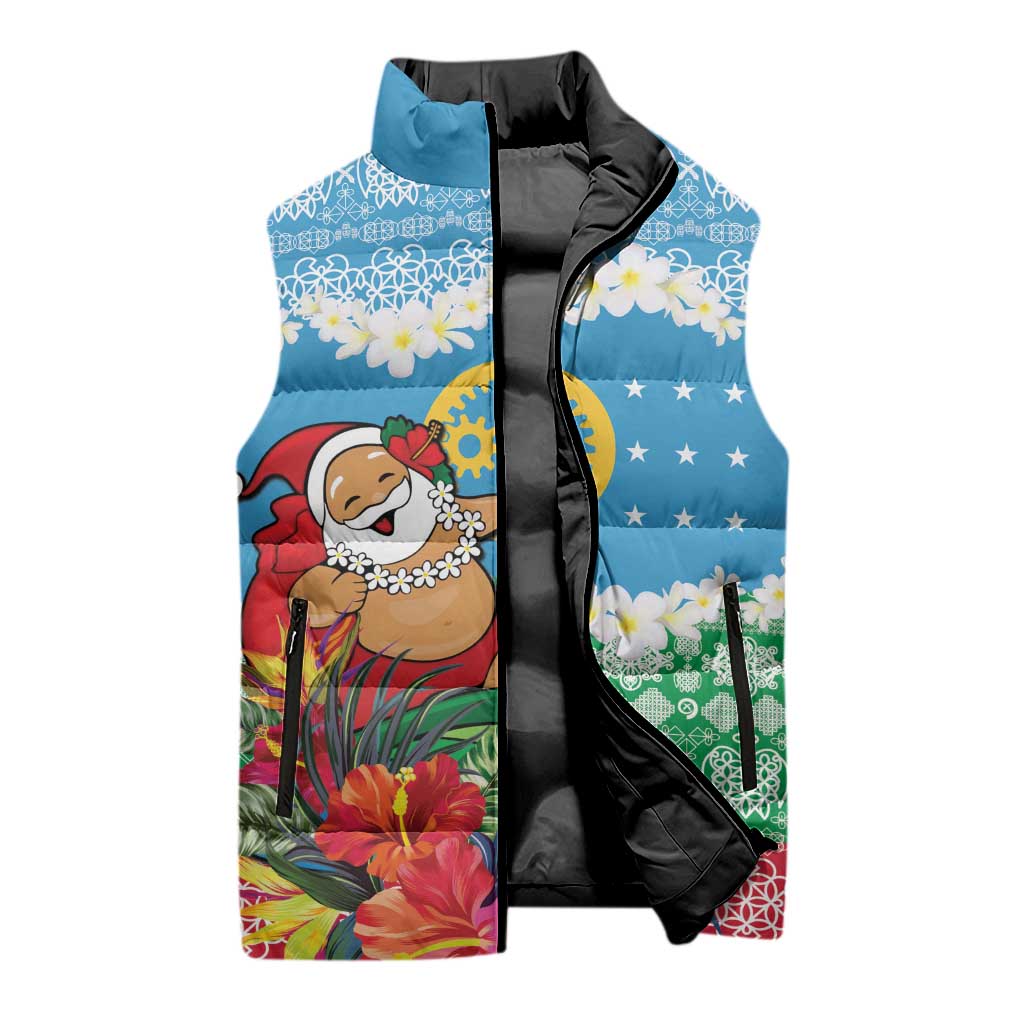 Personalised Sanma Joyeux Noel Sleeveless Puffer Jacket Proud To Be a Ni-Van Sand Drawing Art - Polynesian Pride