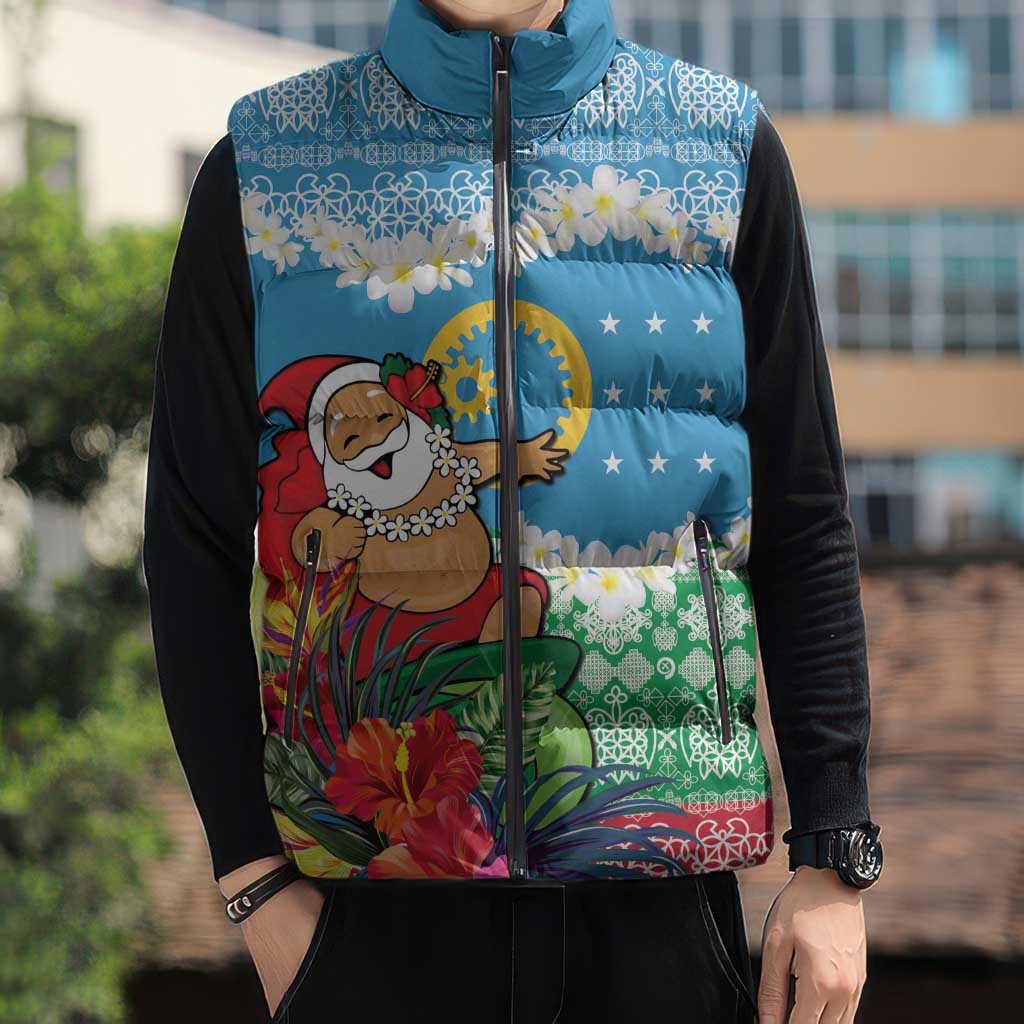 Personalised Sanma Joyeux Noel Sleeveless Puffer Jacket Proud To Be a Ni-Van Sand Drawing Art - Polynesian Pride