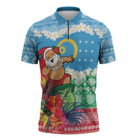 Personalised Sanma Joyeux Noel Zipper Polo Shirt Proud To Be a Ni-Van Sand Drawing Art - Polynesian Pride