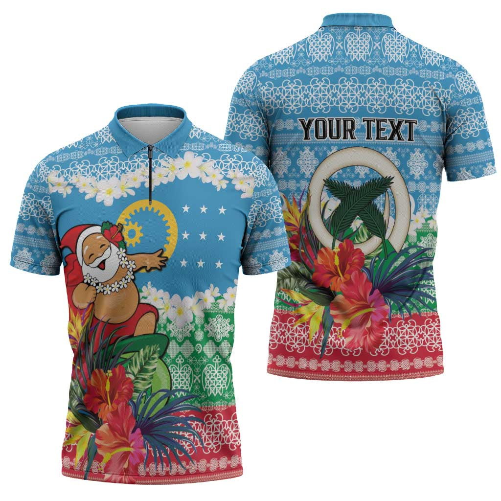 Personalised Sanma Joyeux Noel Zipper Polo Shirt Proud To Be a Ni-Van Sand Drawing Art - Polynesian Pride