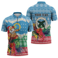 Personalised Sanma Joyeux Noel Zipper Polo Shirt Proud To Be a Ni-Van Sand Drawing Art - Polynesian Pride