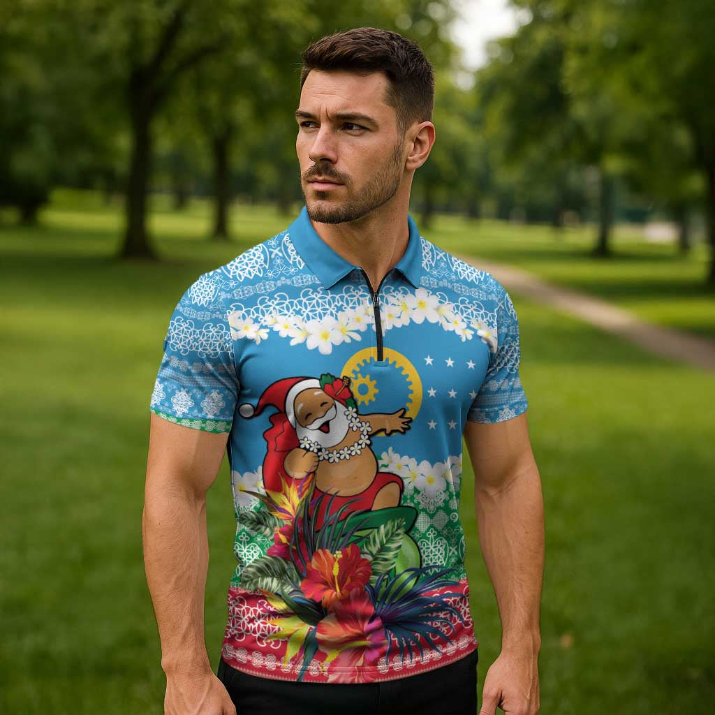 Personalised Sanma Joyeux Noel Zipper Polo Shirt Proud To Be a Ni-Van Sand Drawing Art - Polynesian Pride