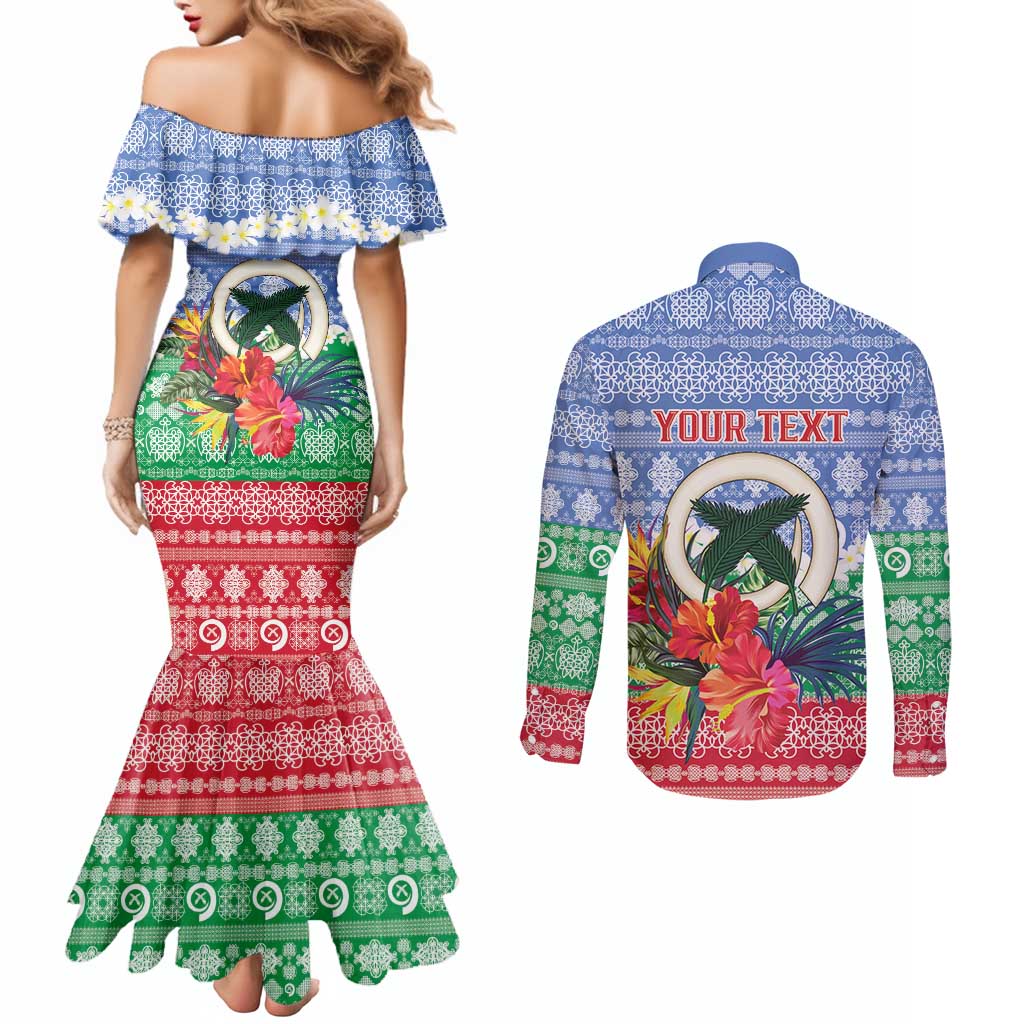 Personalised Shefa Joyeux Noel Couples Matching Mermaid Dress and Long Sleeve Button Shirt Proud To Be a Ni-Van Sand Drawing Art - Polynesian Pride