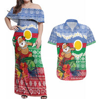 Personalised Shefa Joyeux Noel Couples Matching Off Shoulder Maxi Dress and Hawaiian Shirt Proud To Be a Ni-Van Sand Drawing Art - Polynesian Pride