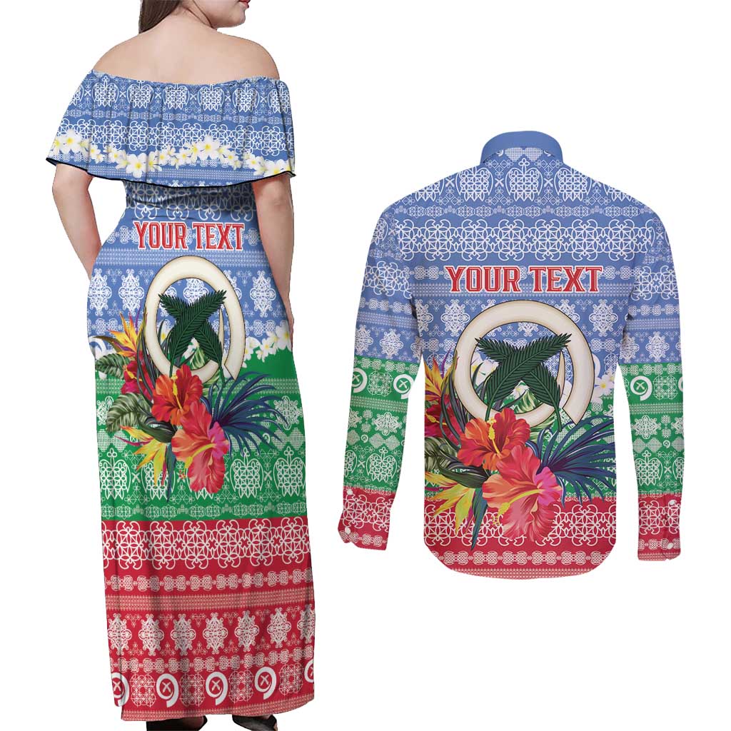 Personalised Shefa Joyeux Noel Couples Matching Off Shoulder Maxi Dress and Long Sleeve Button Shirt Proud To Be a Ni-Van Sand Drawing Art - Polynesian Pride