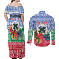 Personalised Shefa Joyeux Noel Couples Matching Off Shoulder Maxi Dress and Long Sleeve Button Shirt Proud To Be a Ni-Van Sand Drawing Art - Polynesian Pride