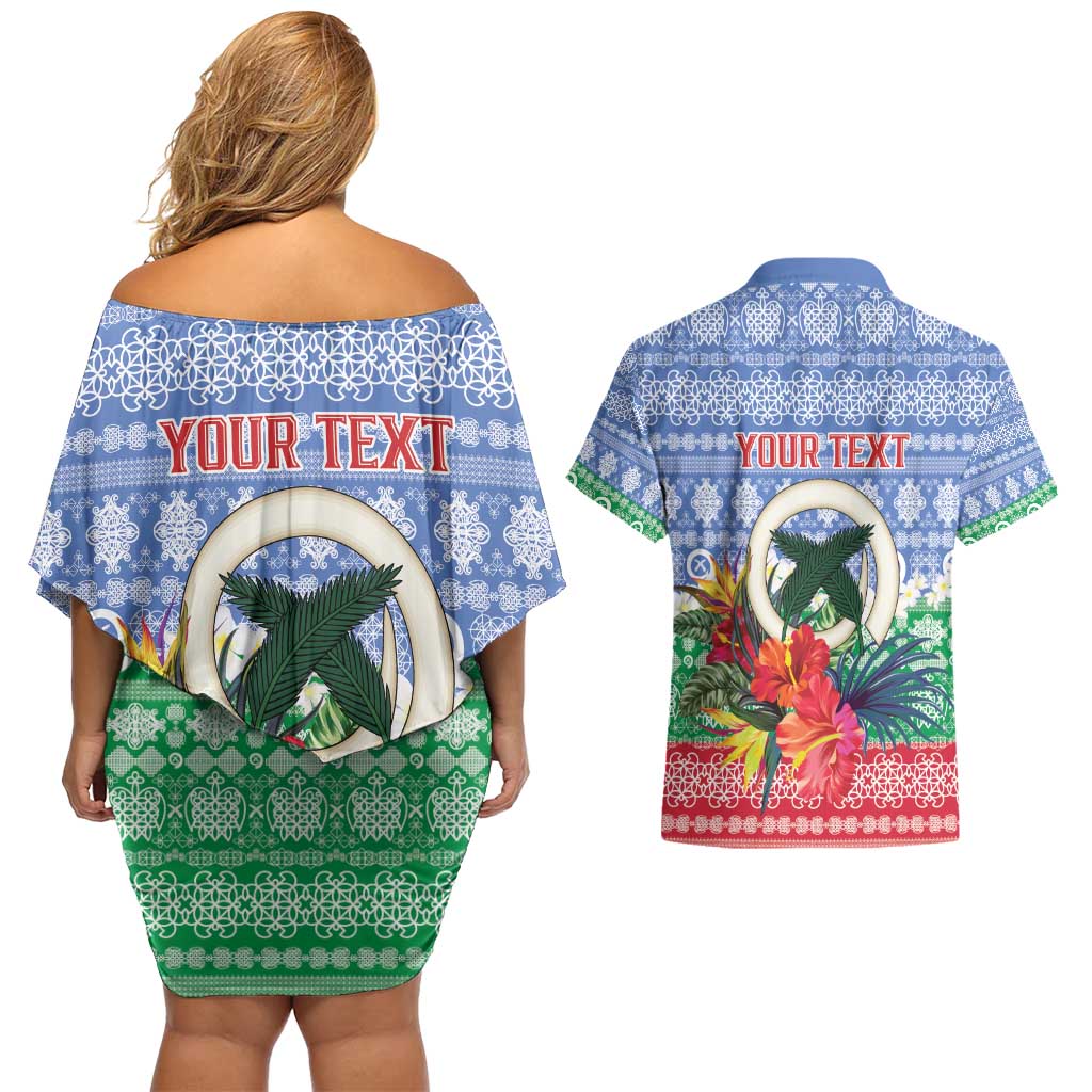 Personalised Shefa Joyeux Noel Couples Matching Off Shoulder Short Dress and Hawaiian Shirt Proud To Be a Ni-Van Sand Drawing Art - Polynesian Pride