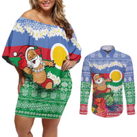 Personalised Shefa Joyeux Noel Couples Matching Off Shoulder Short Dress and Long Sleeve Button Shirt Proud To Be a Ni-Van Sand Drawing Art - Polynesian Pride