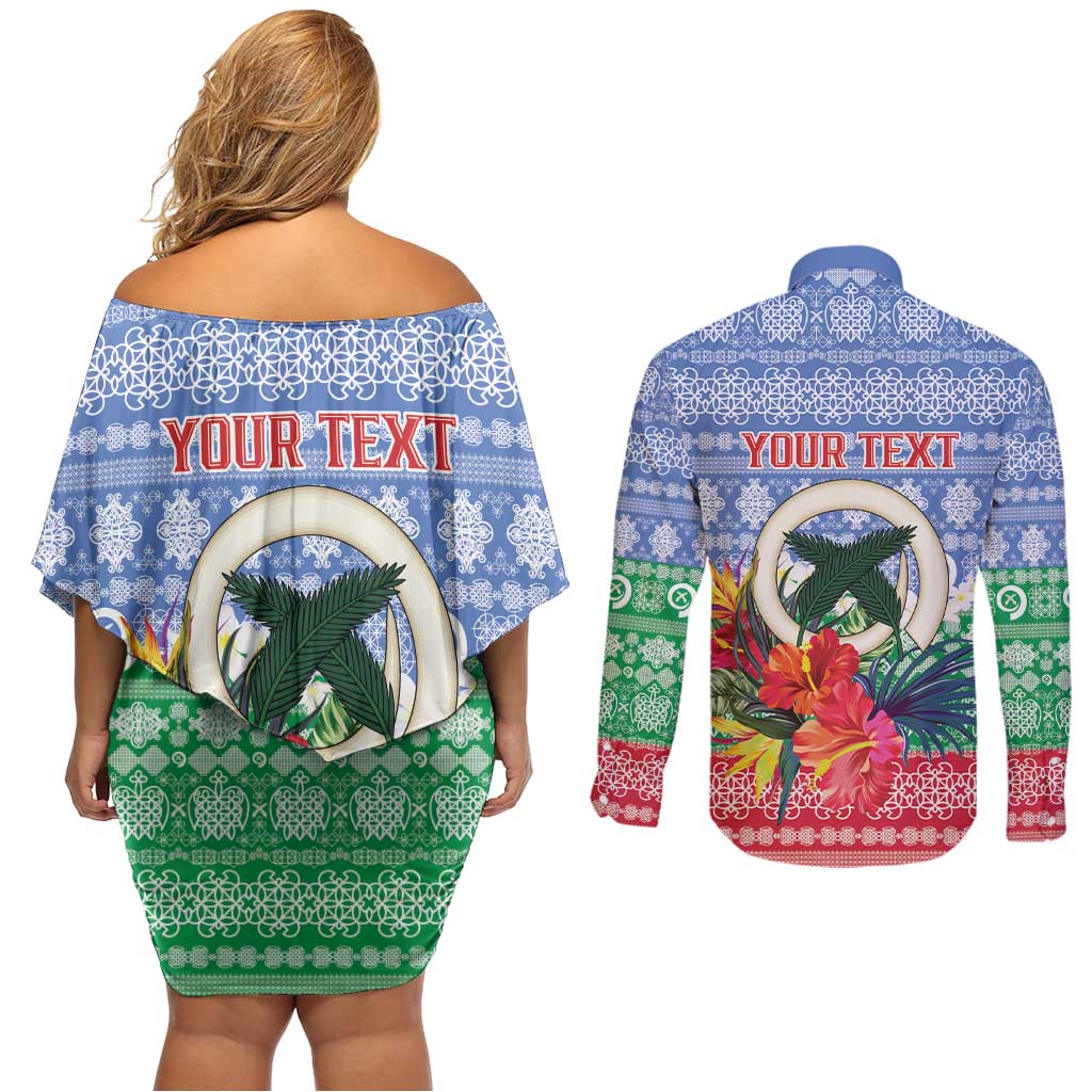 Personalised Shefa Joyeux Noel Couples Matching Off Shoulder Short Dress and Long Sleeve Button Shirt Proud To Be a Ni-Van Sand Drawing Art - Polynesian Pride