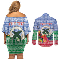 Personalised Shefa Joyeux Noel Couples Matching Off Shoulder Short Dress and Long Sleeve Button Shirt Proud To Be a Ni-Van Sand Drawing Art - Polynesian Pride