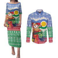 Personalised Shefa Joyeux Noel Couples Matching Puletasi and Long Sleeve Button Shirt Proud To Be a Ni-Van Sand Drawing Art - Polynesian Pride