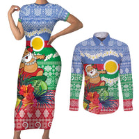 Personalised Shefa Joyeux Noel Couples Matching Short Sleeve Bodycon Dress and Long Sleeve Button Shirt Proud To Be a Ni-Van Sand Drawing Art - Polynesian Pride