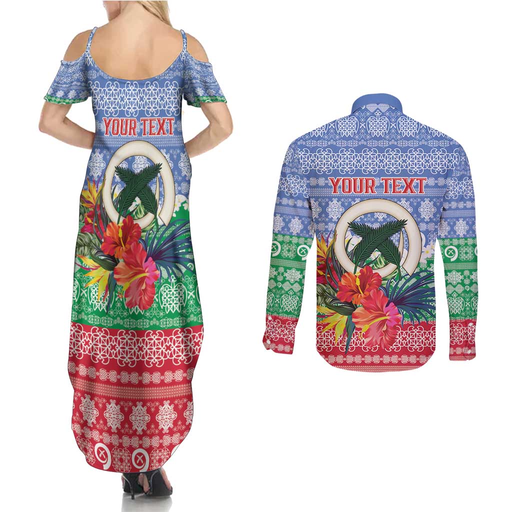 Personalised Shefa Joyeux Noel Couples Matching Summer Maxi Dress and Long Sleeve Button Shirt Proud To Be a Ni-Van Sand Drawing Art - Polynesian Pride