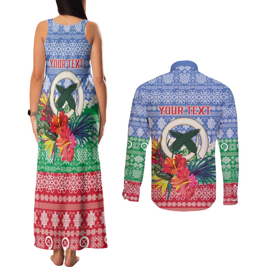Personalised Shefa Joyeux Noel Couples Matching Tank Maxi Dress and Long Sleeve Button Shirt Proud To Be a Ni-Van Sand Drawing Art - Polynesian Pride